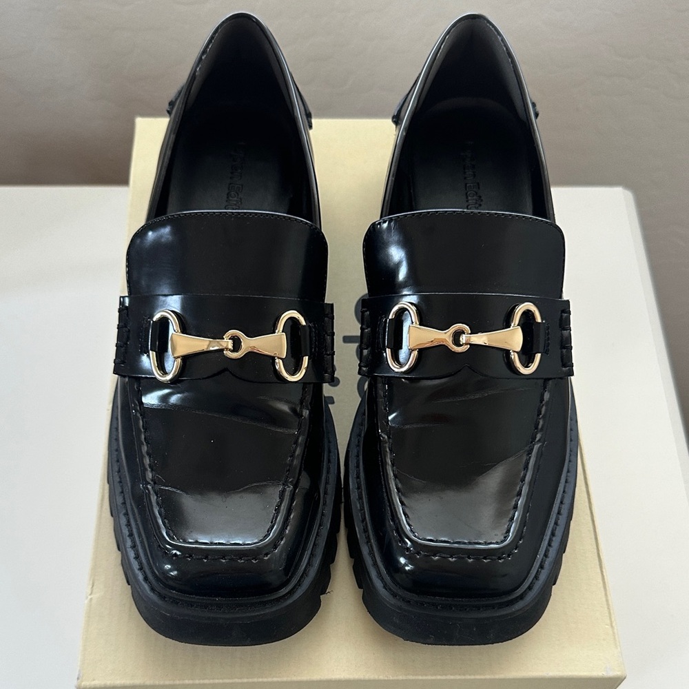 Open Edit Heather Platform Bit Black Loafers Size 9M